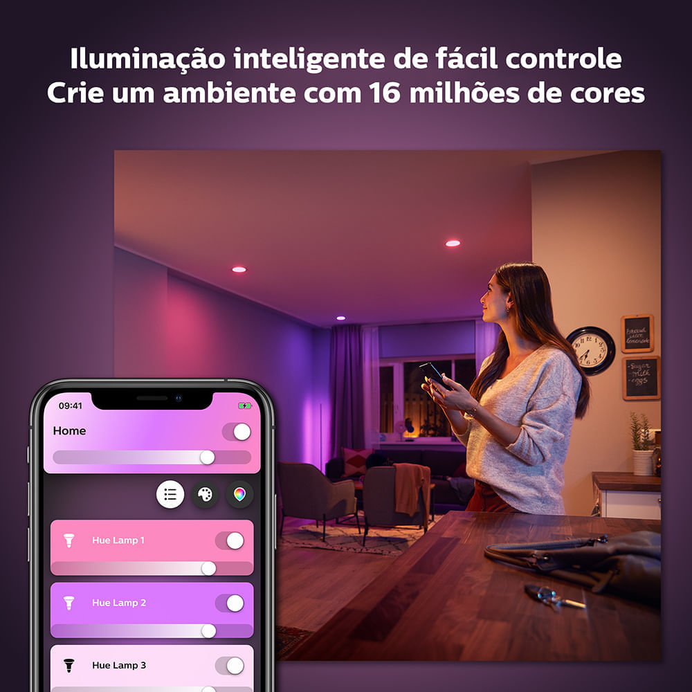 Philips Hue Kit Casa Inteligente 3 Lâmpadas E27+Bridge 127V Philips Hue Kit Casa Inteligente 3 Lâmpadas E27+Bridge 127V